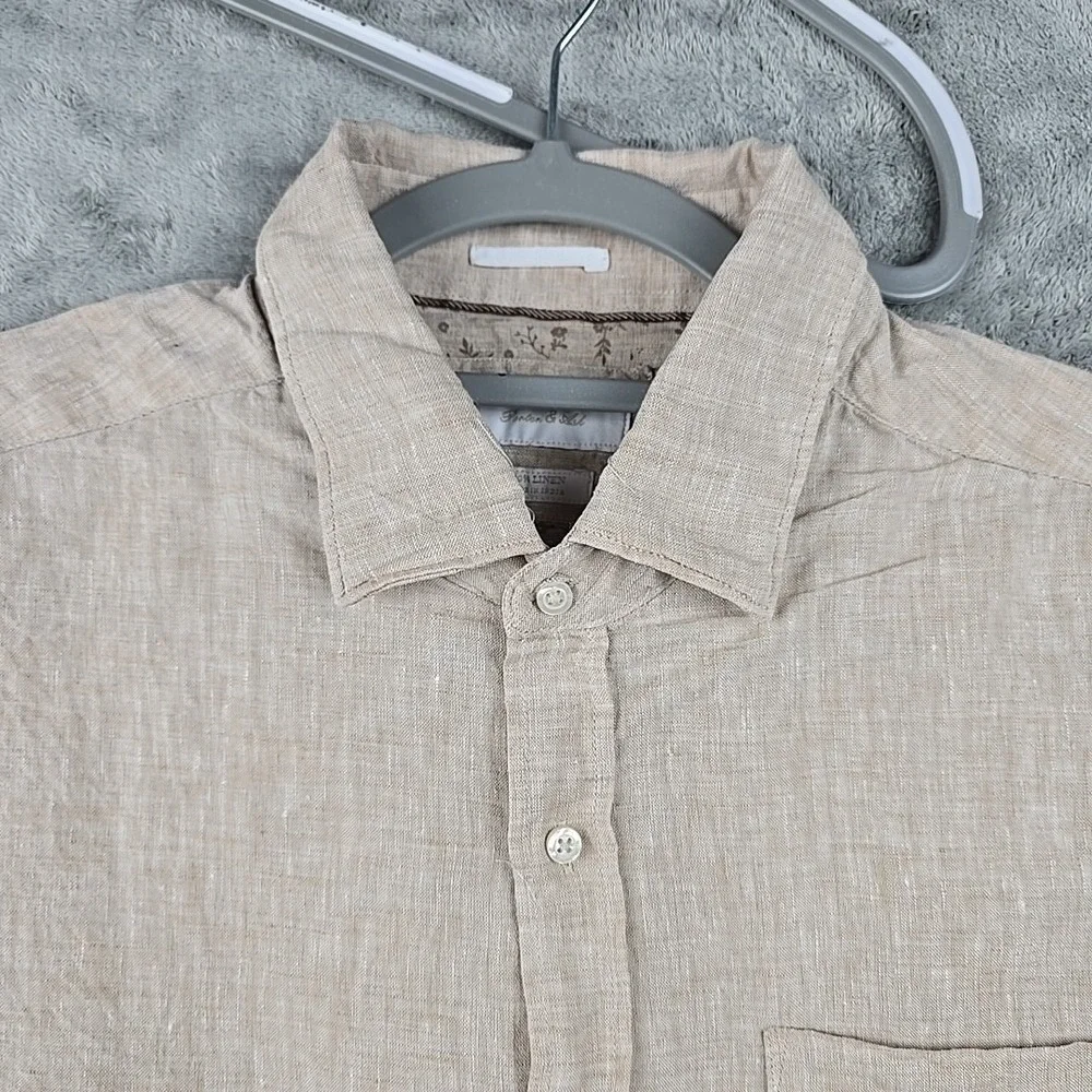 Porter &‎ Ash 100% Linen Shirt Mens XL Biege Lighteight Short Sleeve Button Up - Picture 3 of 9